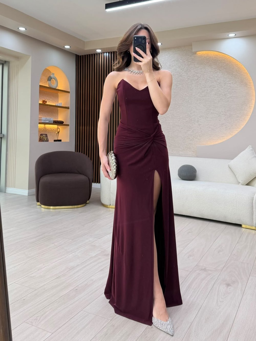 Drapeli Yırtmaçlı Maxi Elbise NVM-20639