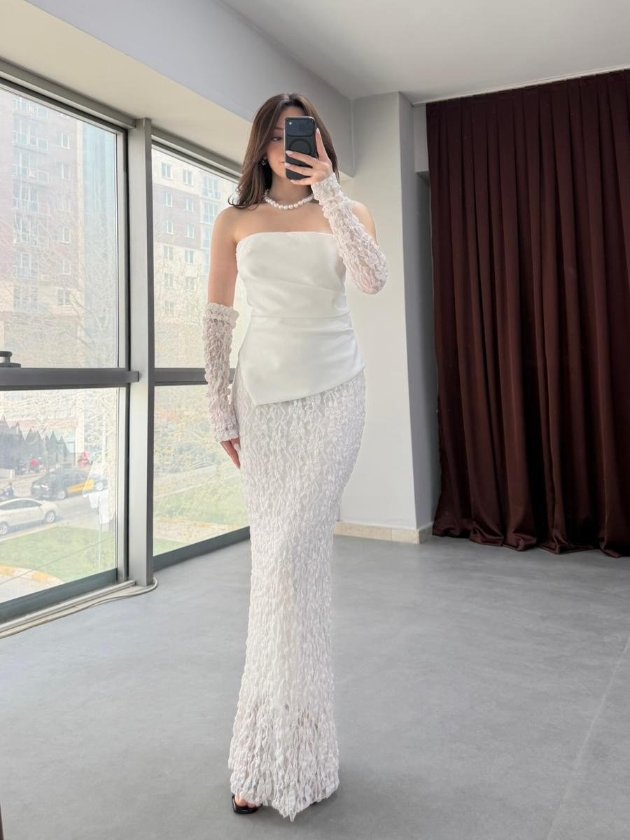Eldivenli Uzun Davet Nikah Elbisesi NVM-20195