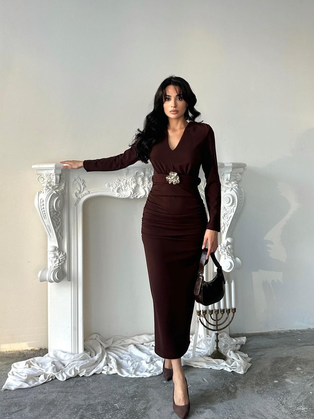Elegance Midi Boy Elbise - 3027