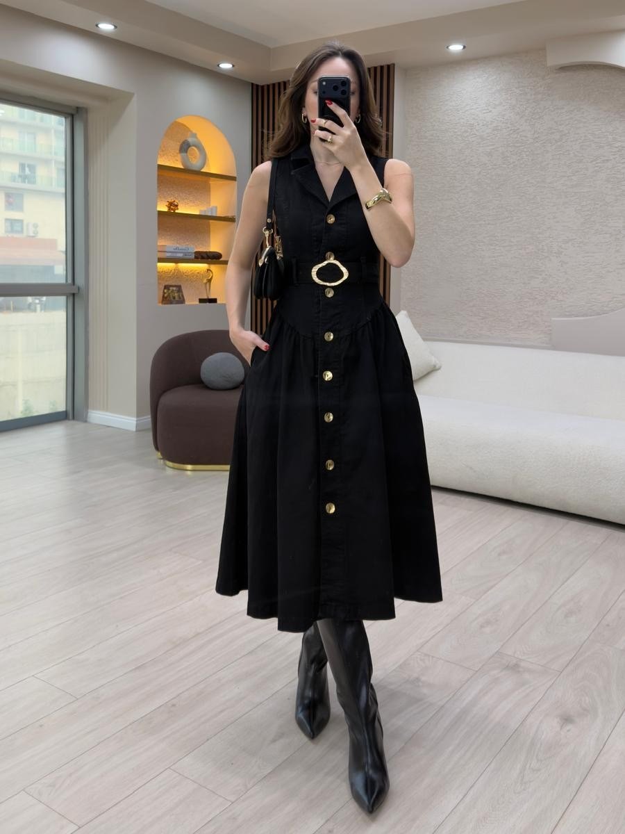 Elegance Midi Denim Elbise NVM-30007