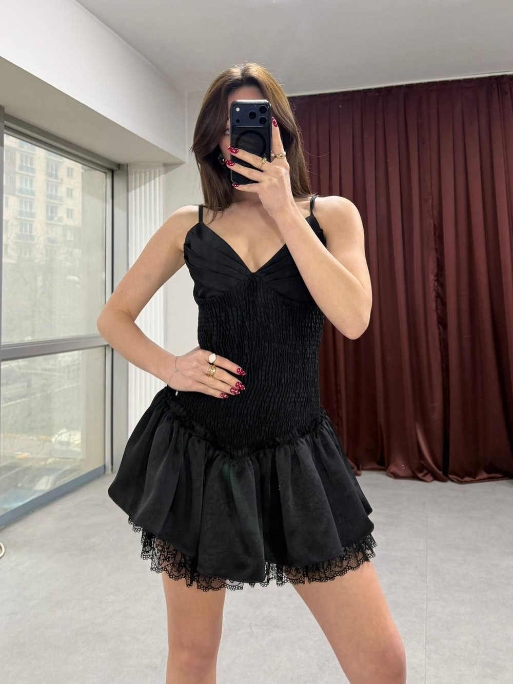 Fit Kesim Gibeli Volanlı Mini Elbise NVM-20331