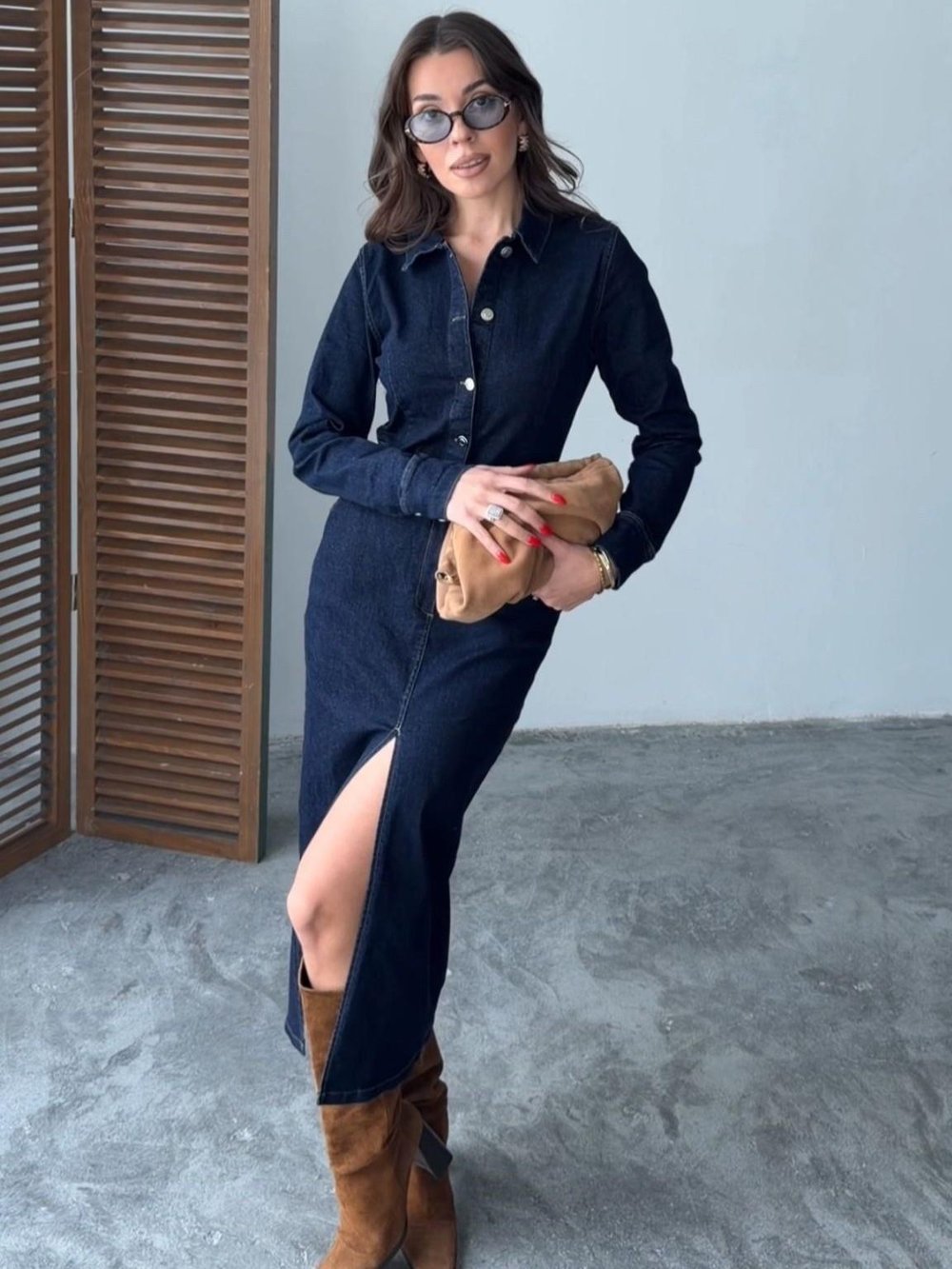 Siyah Denim Kot Elbise - 11602