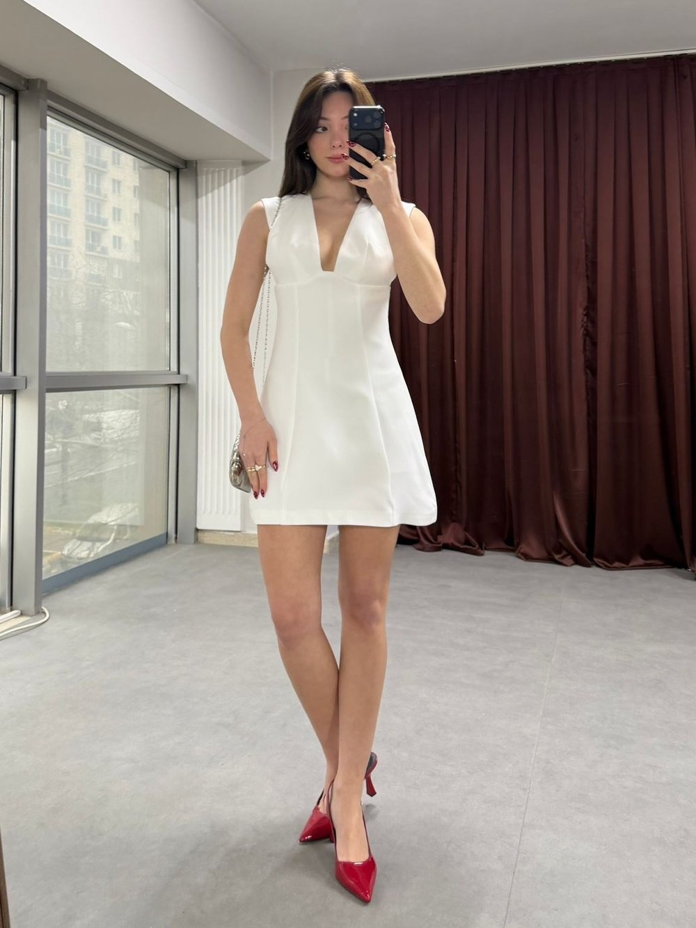 V Yaka Derin Dekolte Mini Elbise NVM-20349
