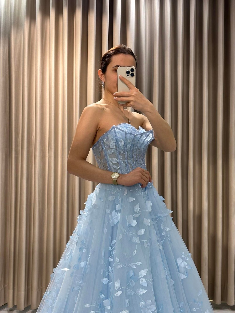 Bebe Mavi 3 Boyutlu Straplez Abiye Nişanlık | Kaleiçi Yıldızlar