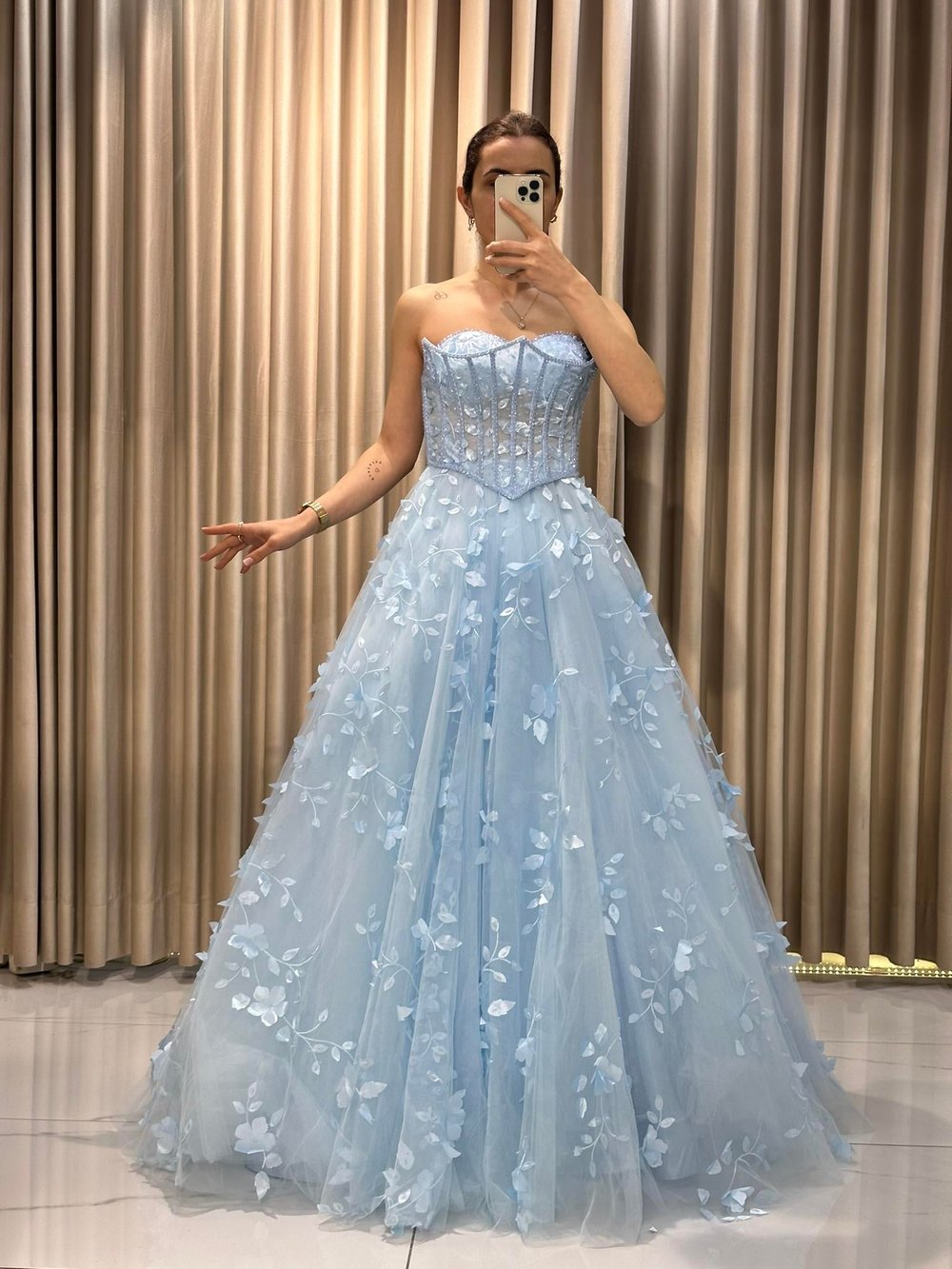 Bebe Mavi 3 Boyutlu Straplez Abiye Nişanlık | Kaleiçi Yıldızlar