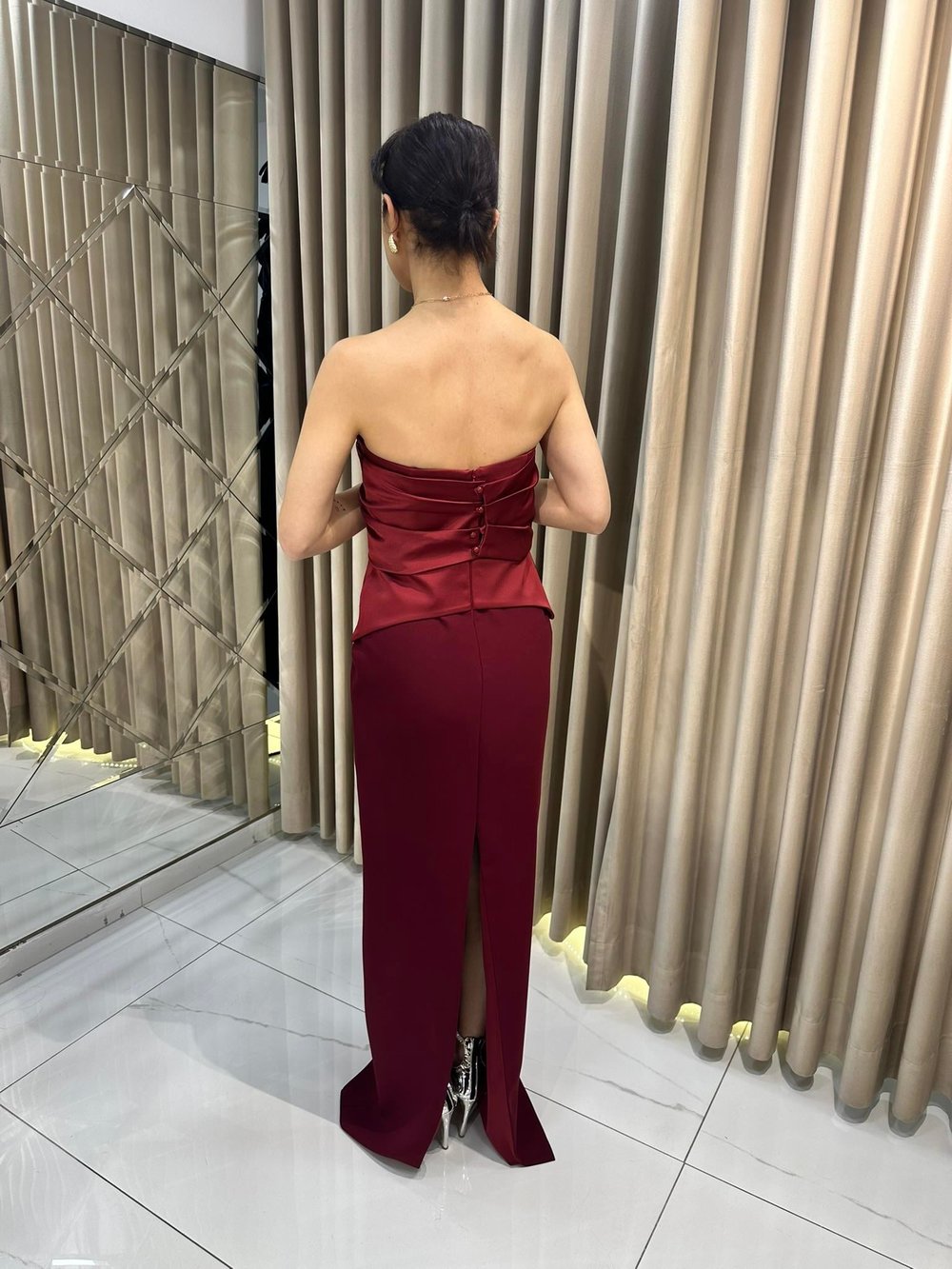 Bordo Yeni Sezon Straplez Abiye 5382 | Kaleiçi Yıldızlar