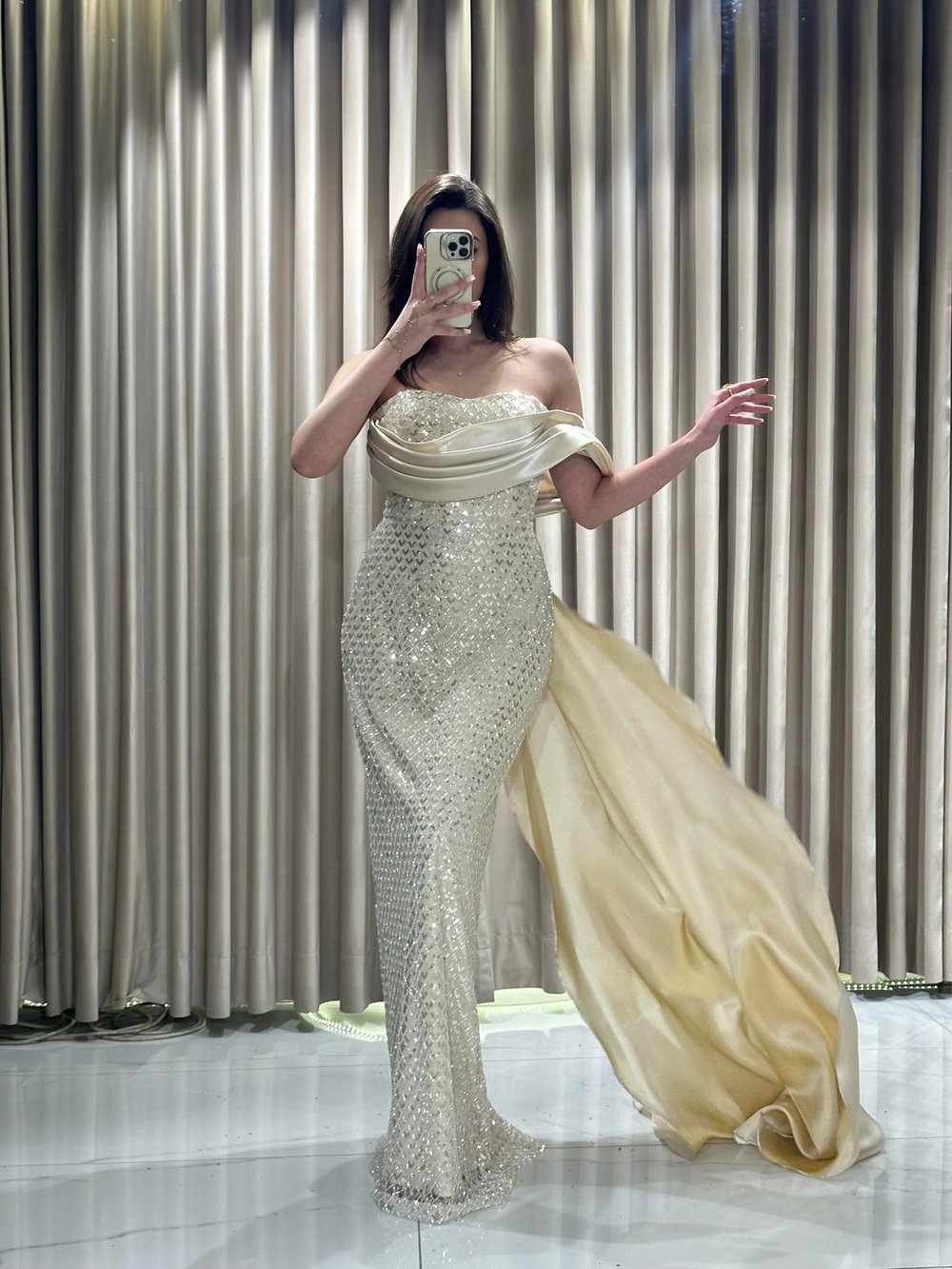 Gold Pul Payet Balık Model Abiye Elbise | Kaleiçi Yıldızlar