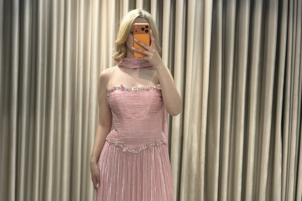 Pembe Parlak Saten Straplez Taş İşleme Abiye Elbise | Kaleiçi Yıldızlar