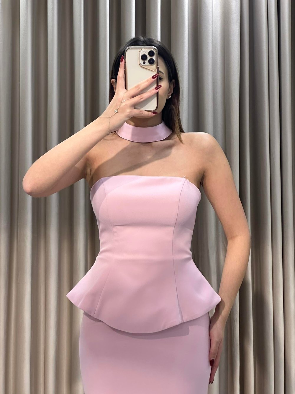 Pudra Staplez Balık Model Abiye Elbise | Kaleiçi Yıldızlar