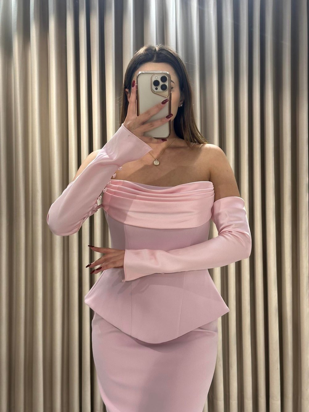 Pudra Staplez Eldivenli Balık Model Abiye Elbise | Kaleiçi Yıldızlar