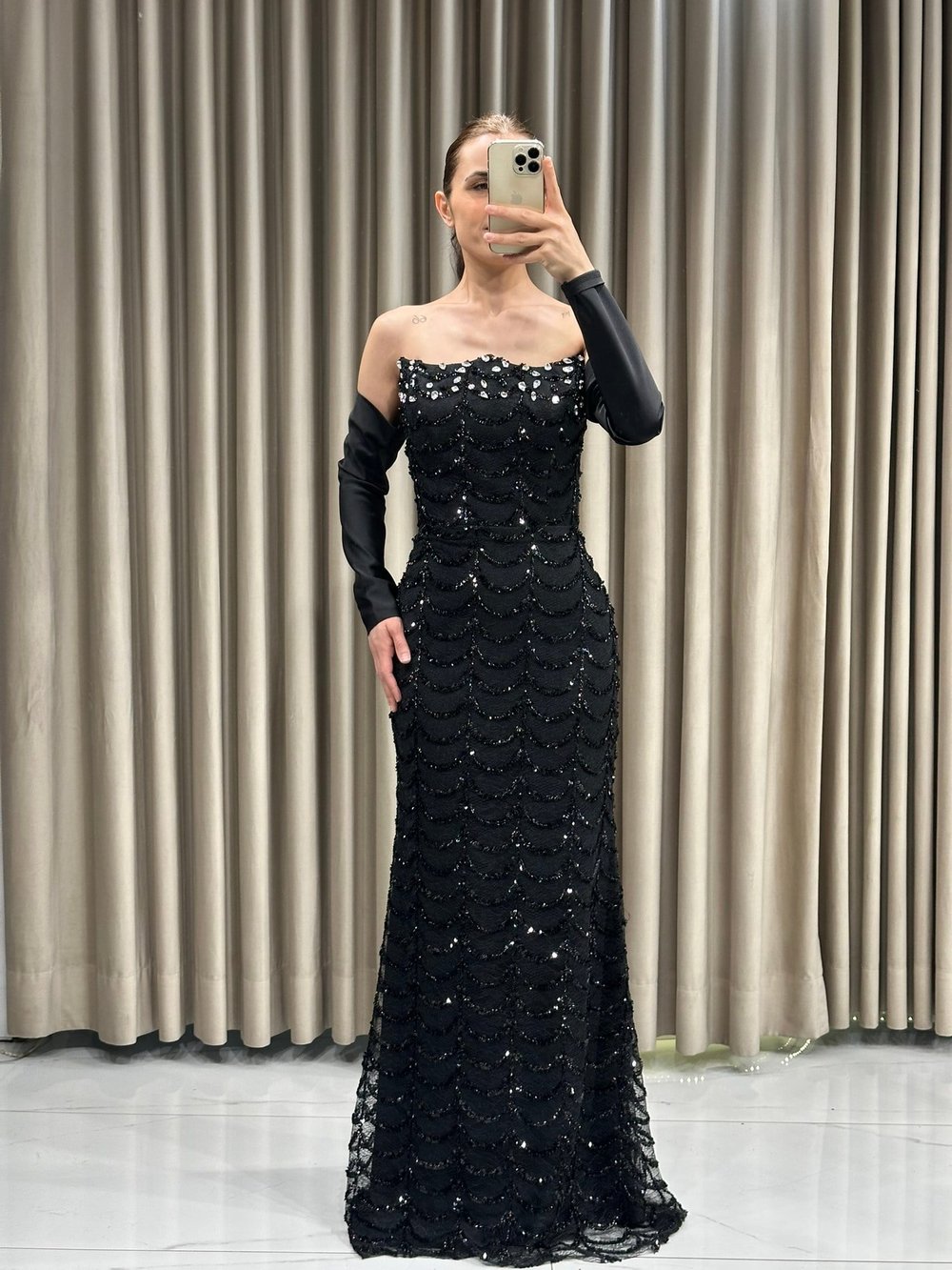 Siyah Göğüs Taş İşlemeli Korse Detay Balık Model Abiye Elbise | Kaleiçi Yıldızlar