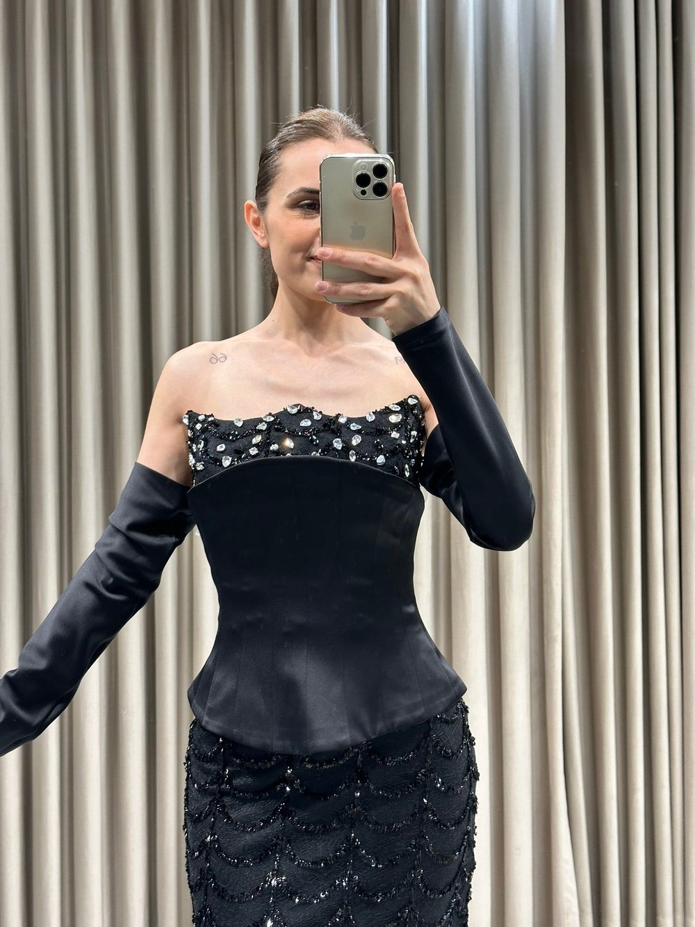 Siyah Göğüs Taş İşlemeli Korse Detay Balık Model Abiye Elbise | Kaleiçi Yıldızlar