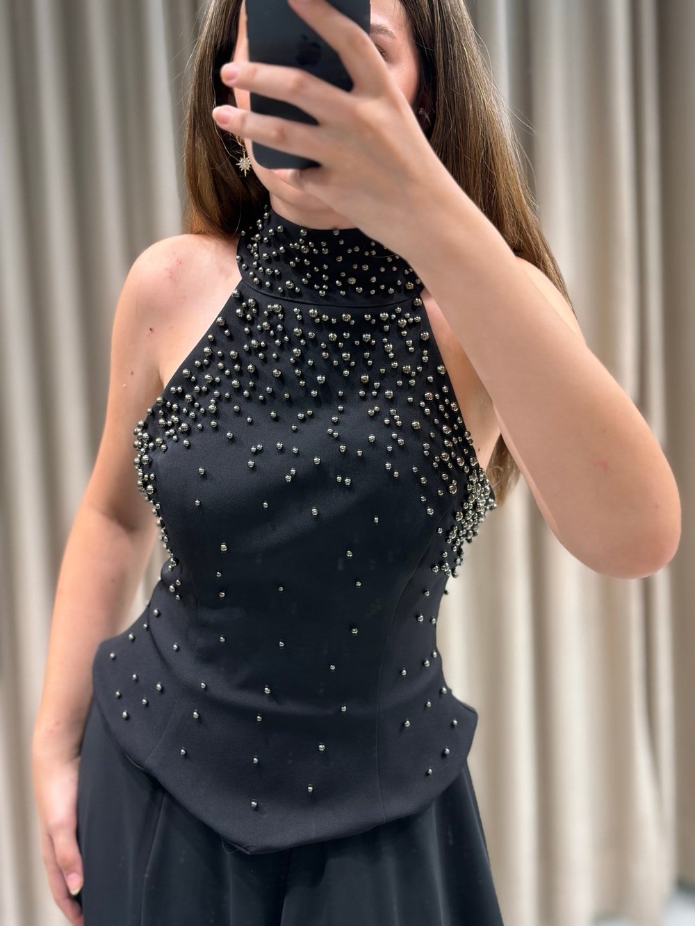 Siyah Halter Yaka İnci İşlemeli Balık Model Abiye Elbise | Kaleiçi Yıldızlar