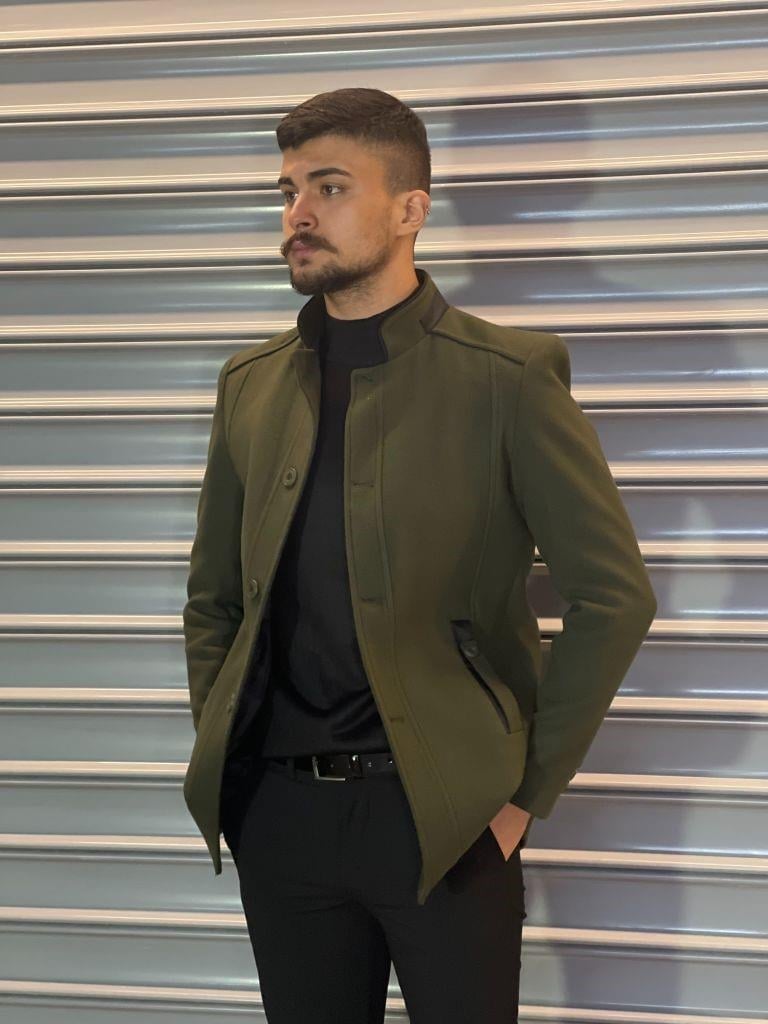 Haki Erkek Hakim Yaka Düğmeli Kaşmir Kaban İçi Astarlı Boy Abiye Elbise | Kaleiçi Yıldızlar