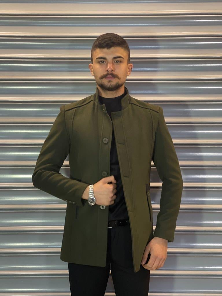Haki Erkek Hakim Yaka Düğmeli Kaşmir Kaban İçi Astarlı Boy Abiye Elbise | Kaleiçi Yıldızlar