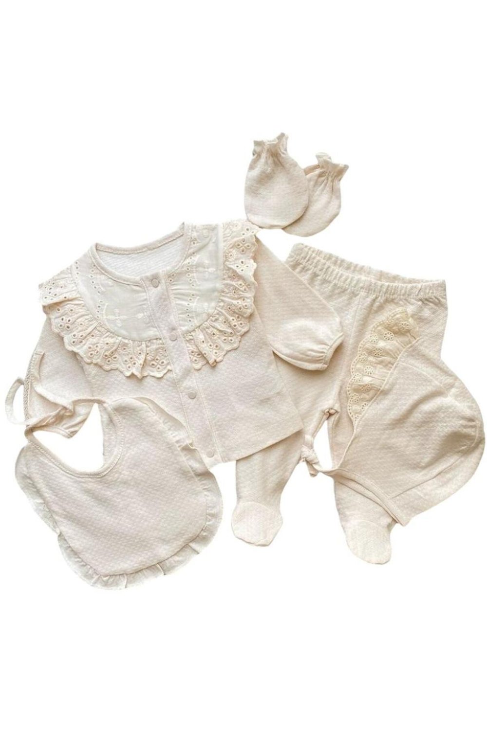 Altıntaş Baby Organik Kumaş Dantelli 5 Parça Hastane Çıkışı Seti