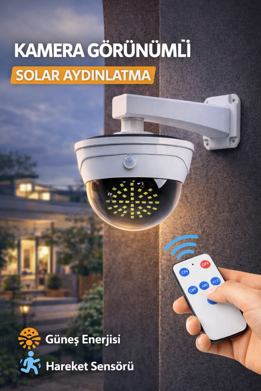 Kamera Görünümlü Solar Lamba Sensörlü LED Bahçe Aydınlatma Kumandalı Su Geçirmez Duvar Lambası