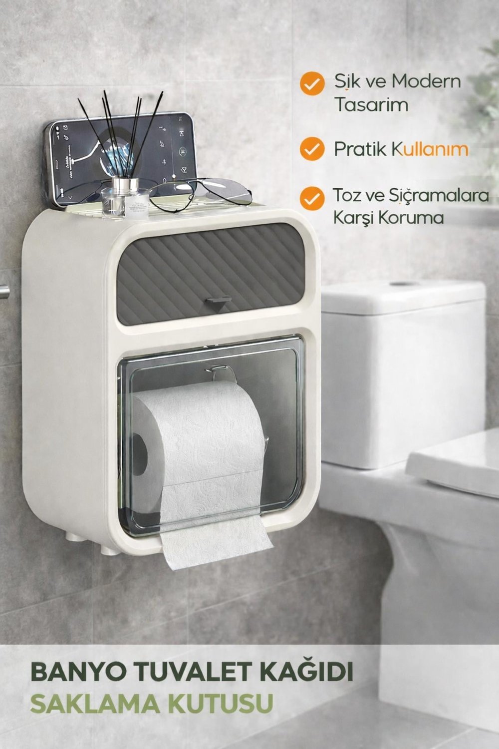 Kapaklı Duvara Monte Banyo Tuvalet Kağıdı Saklama Kutusu Su ve Toz Geçirmez