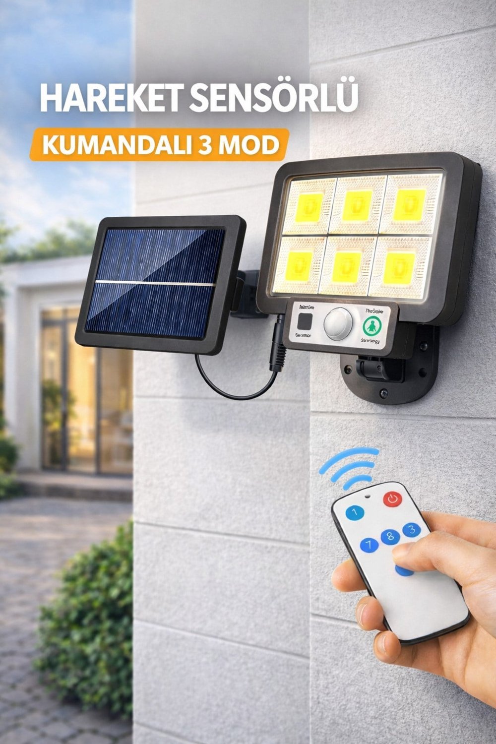 Solar Hareket Sensörlü Duvar Lambası 3 Modlu LED Bahçe Aydınlatma Dış Mekan Su Geçirmez Panel