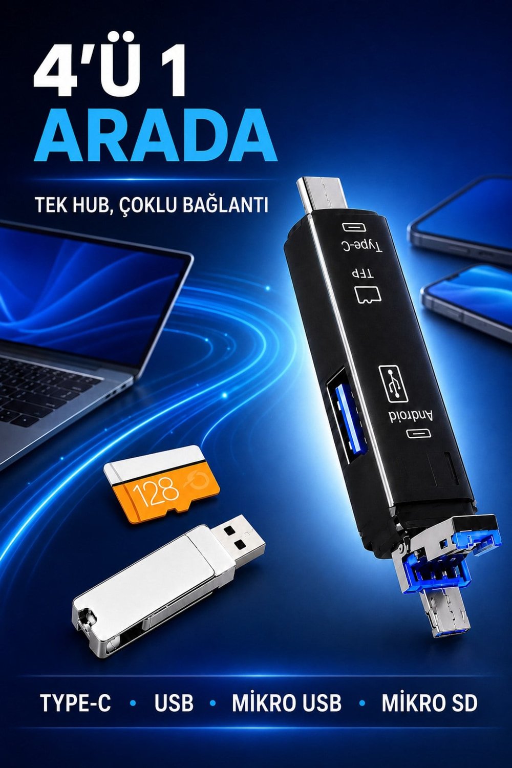 Type-C USB Mikro USB OTG Micro SD Kart Okuyucu Mini Hub Çoklu Adaptör Telefon Tablet Bilgisayar İçin 5 in 1