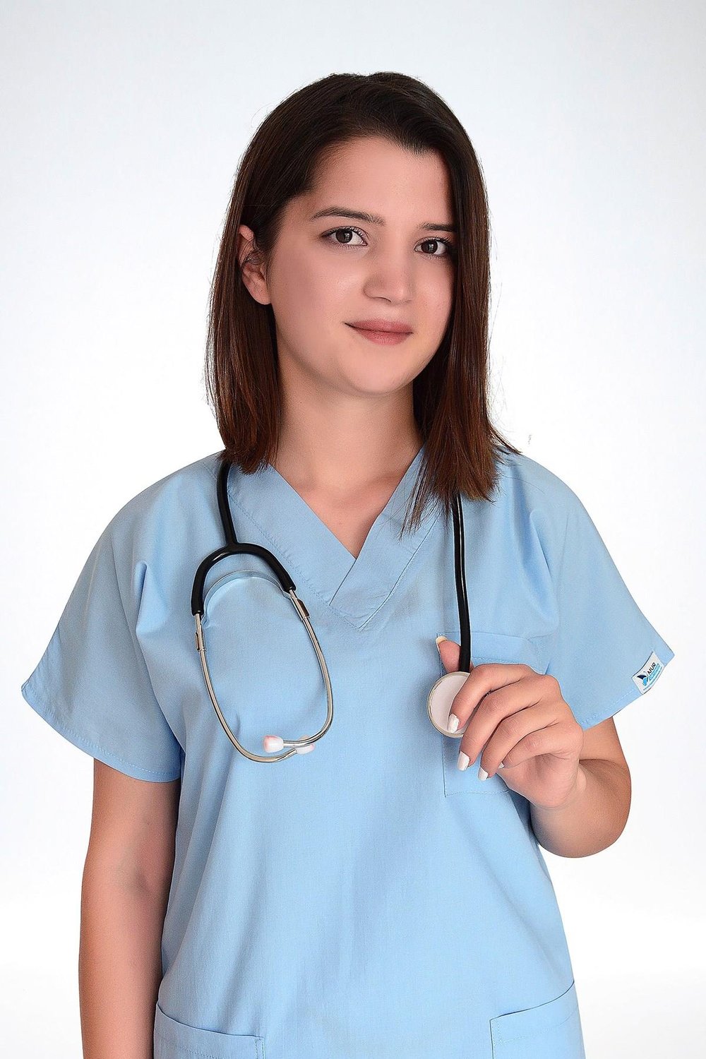 Bebe Mavi Likralı Doktor Hemşire Hastane Cerrahi Tek Üst Forma-Nur Medikal Giyim