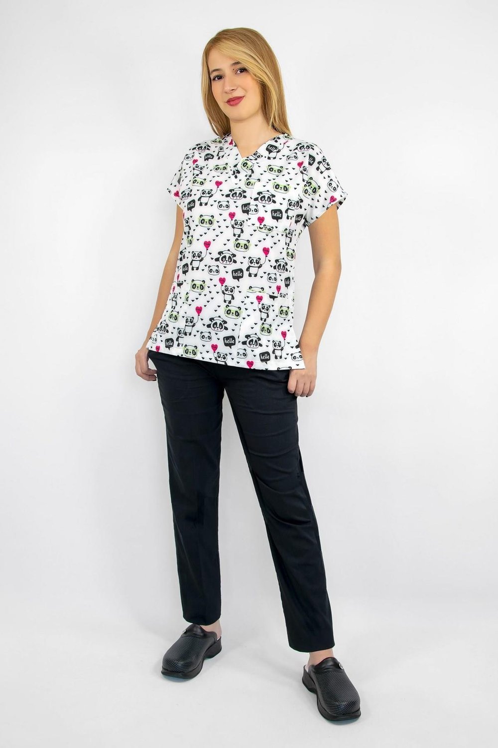 Beyaz Panda Cerrahi Doktor Hemşire Hastane Aşçı Likralı Üniforma Takım-Nur Medikal Giyim