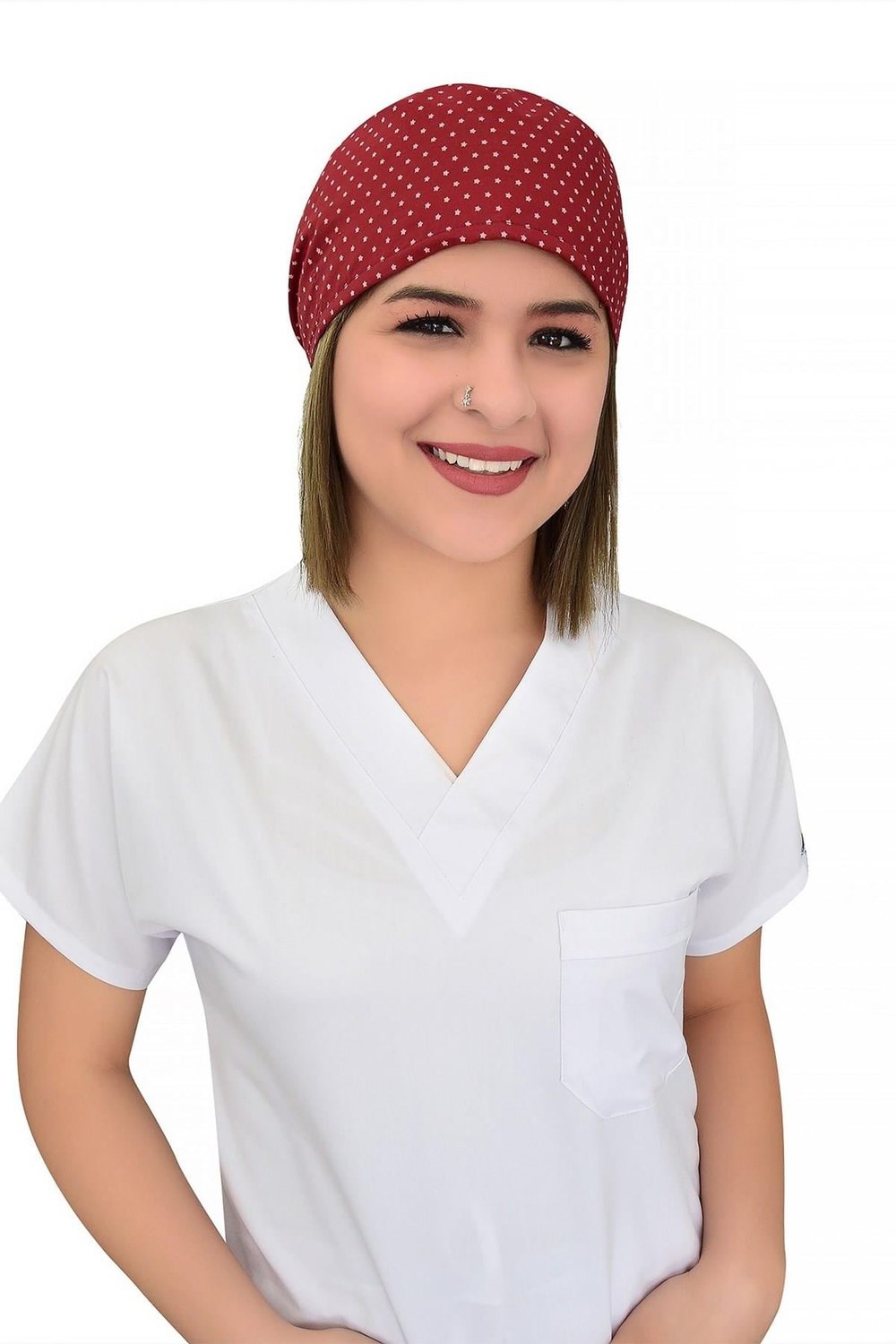 Bordo Yıldız Desenli Doktor Hemşire Aşçı Bonesi-Nur Medikal Giyim