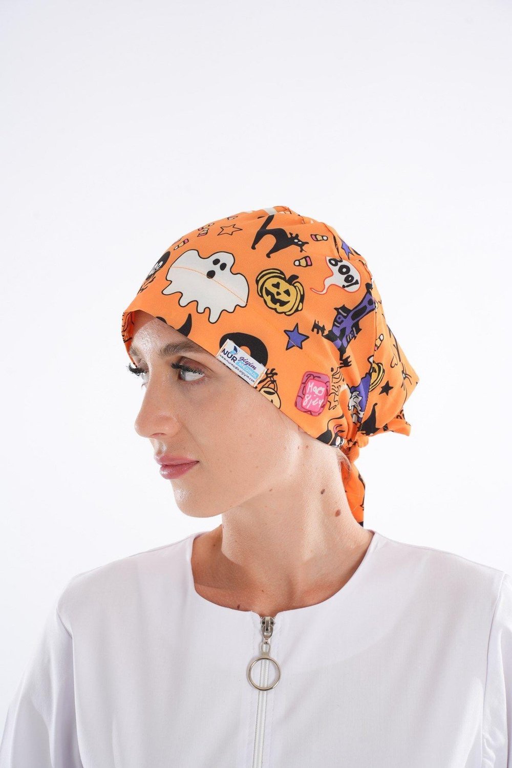 Cadılar Bayramı Desenli Tesettür Doktor Hemşire Hastane Aşçı Cerrahi Bone-Nur Medikal Giyim