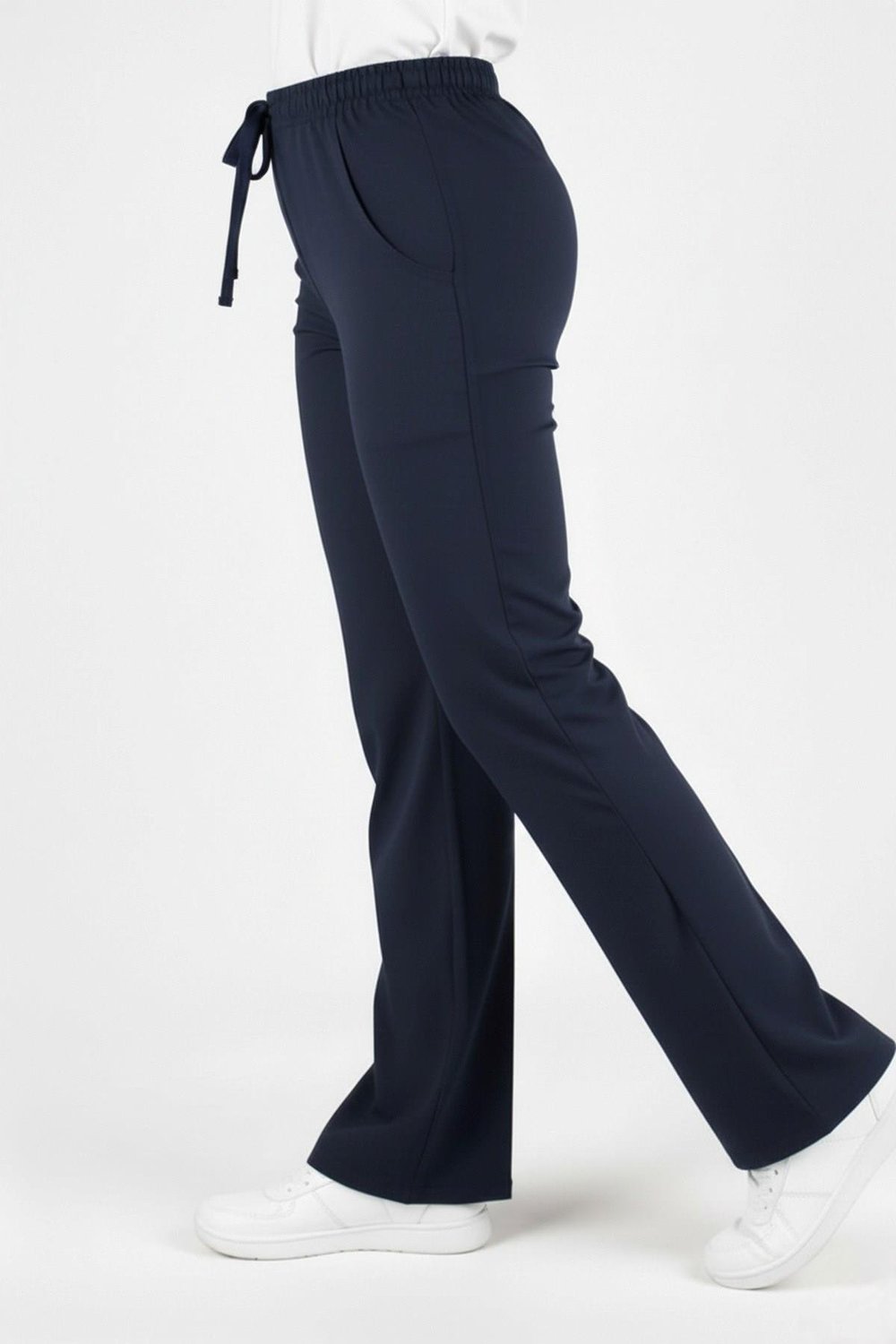 Kadın Lacivert Likralı İspanyol Paça Doktor Hemşire Scrubs Pantolonu-Nur Medikal Giyim