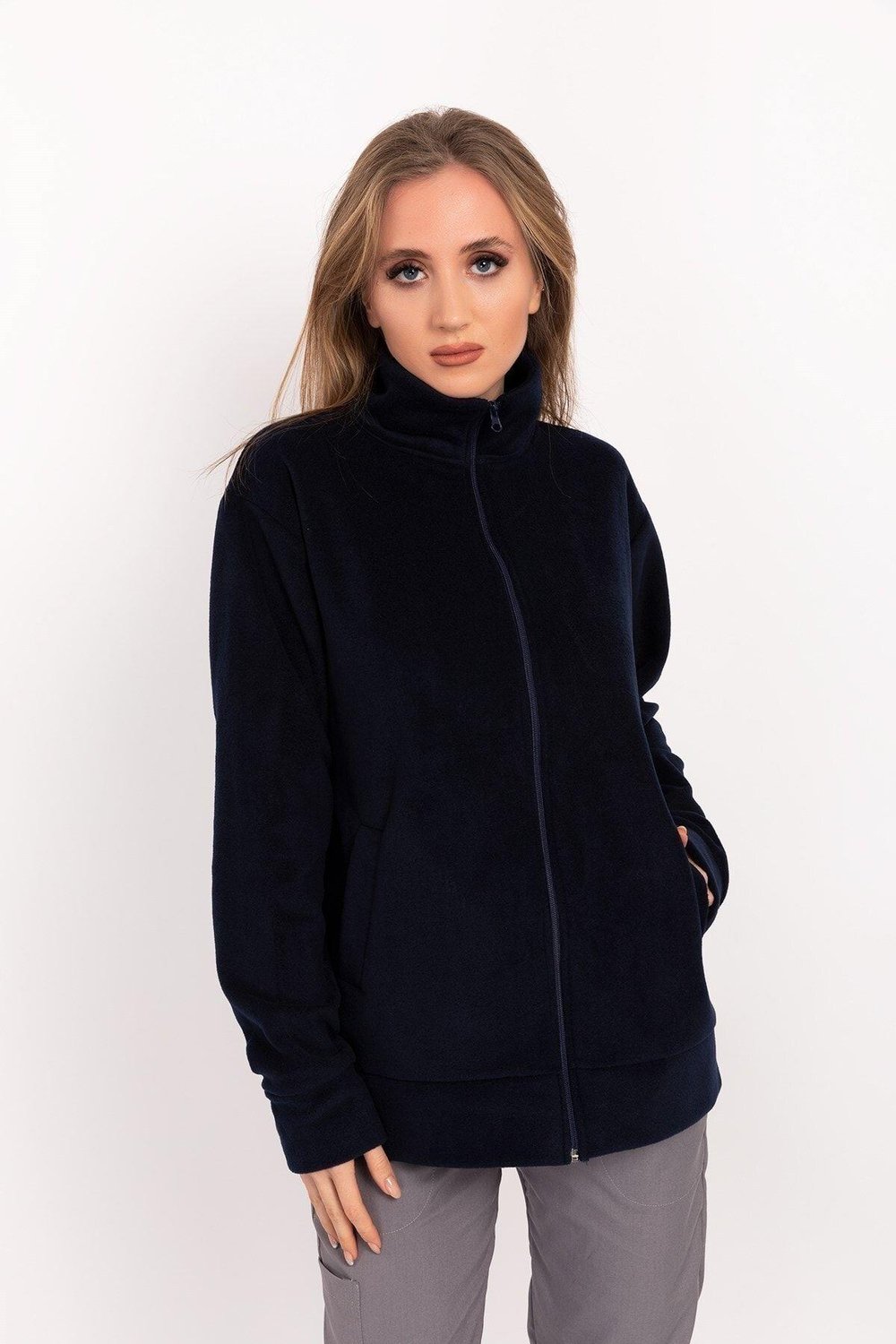 Kadın Lacivert Tek Üst Polar Ceket-Nur Medikal Giyim
