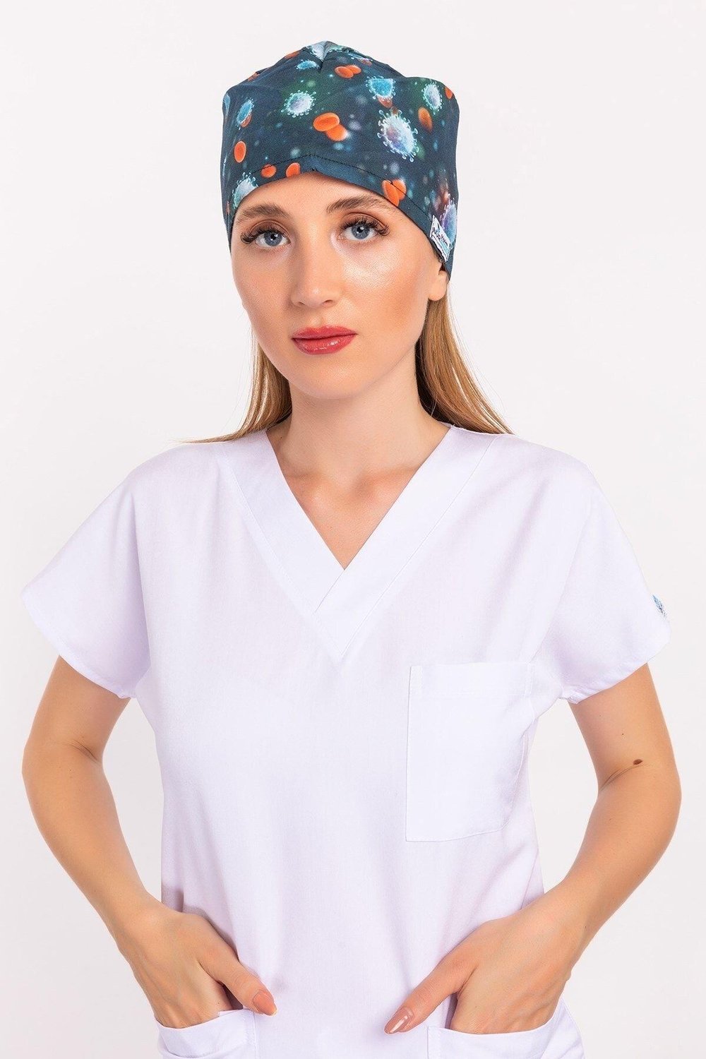 Kadın Master Likra Virüs Desenli Doktor Hemşire Hastane Cerrahi Bone-Nur Medikal Giyim