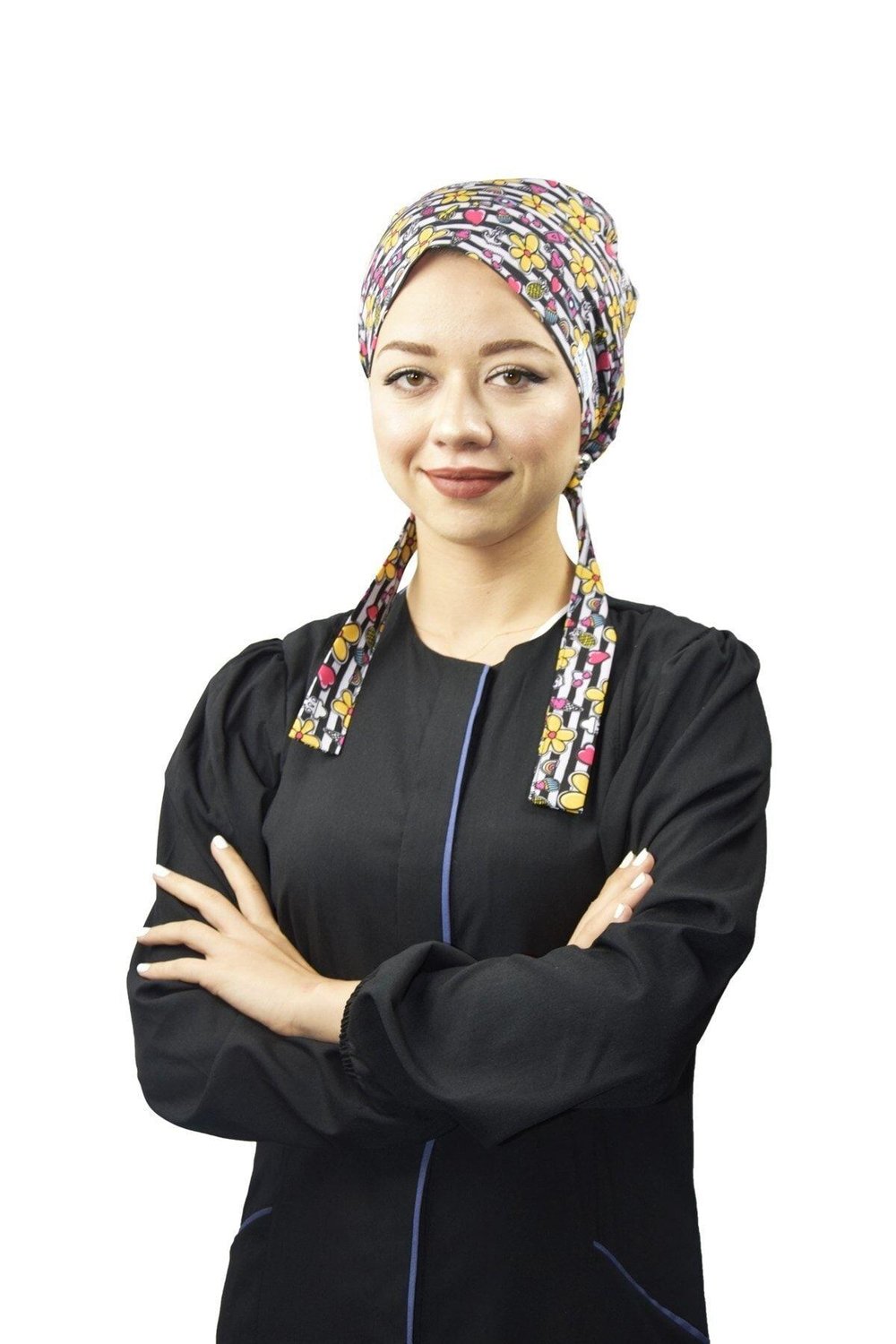 Kadın Tesettür Çizgili Papatya Desenli Doktor Hemşire Hastane Aşçı Cerrahi Bone-Nur Medikal Giyim