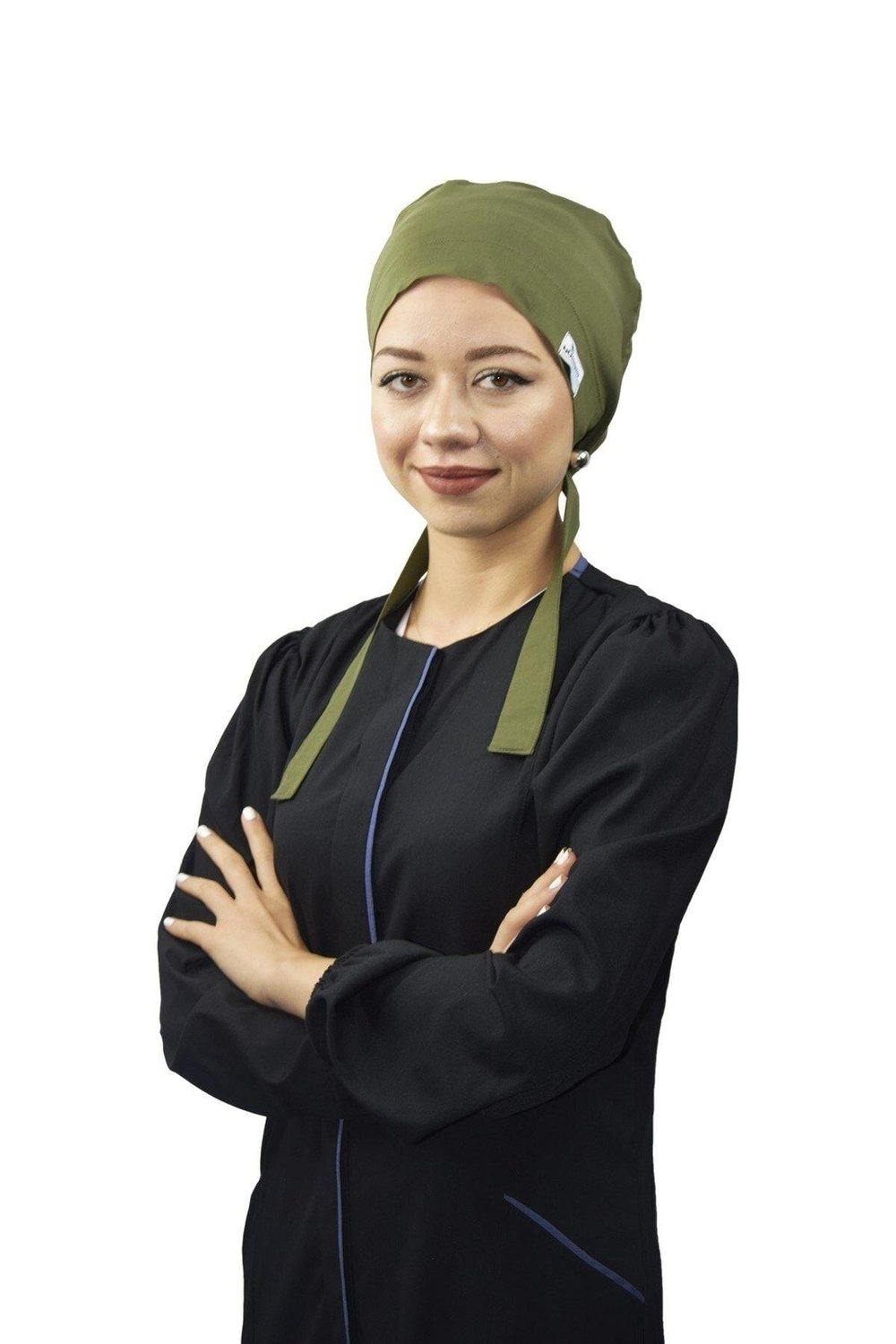 Kadın Tesettür Düz Haki Yeşil Doktor Hemşire Aşçı Tesettür Cerrahi Bone-Nur Medikal Giyim