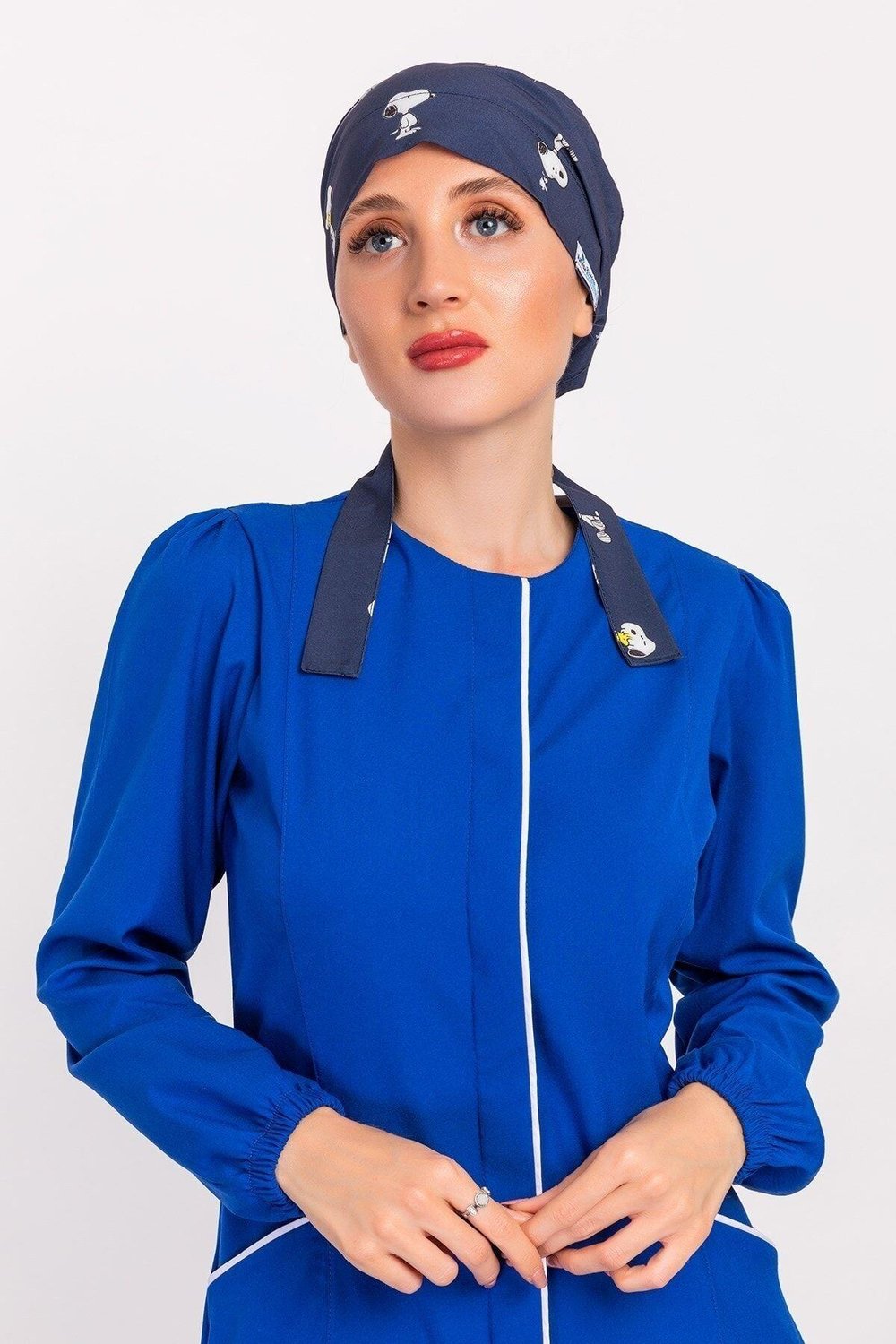 Kadın Tesettür Hemşire Bonesi - Lacivert Snoopy-Nur Medikal Giyim