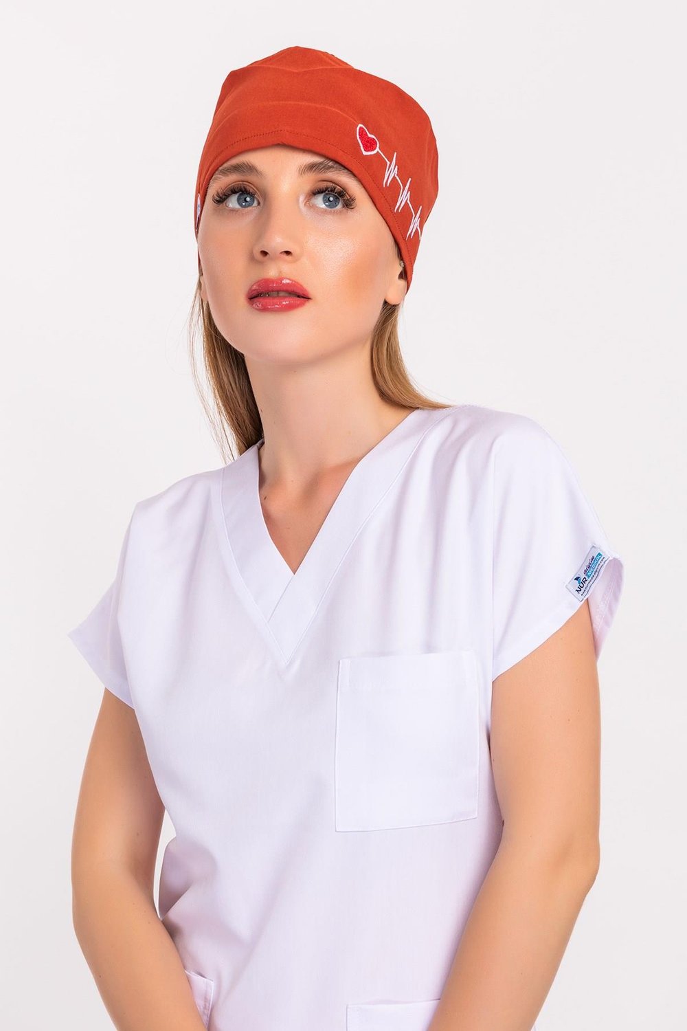 Kiremit Kalp Ritim işlemeli Doktor Hemşire Cerrahi Bone-Nur Medikal Giyim