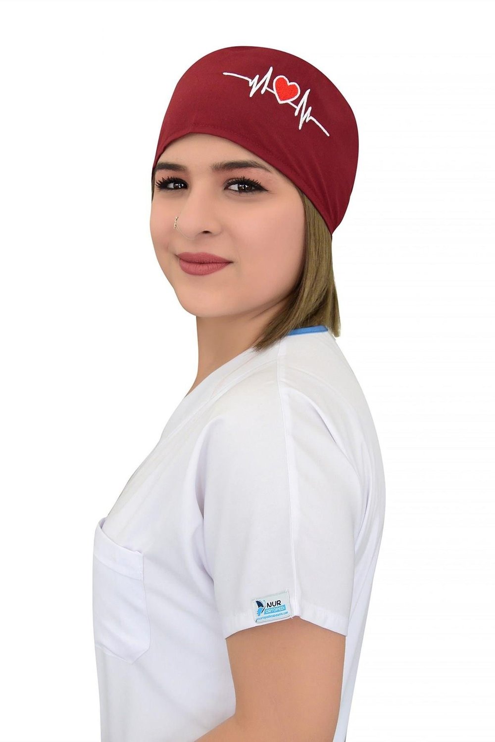 Kırmızı Kalp Ritim İşlemeli Cerrahi Bone-Nur Medikal Giyim