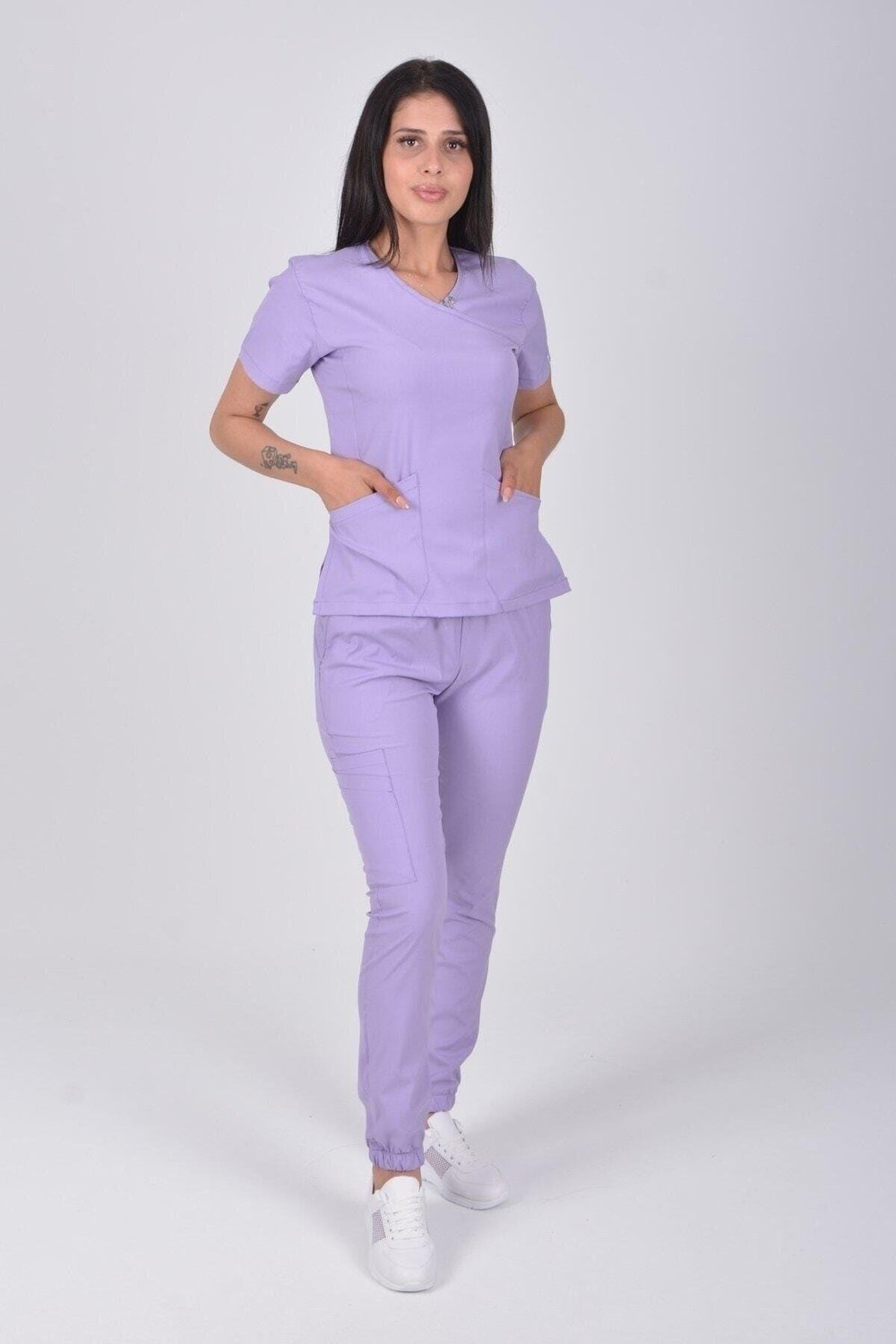 Lila Likralı Jogger Alt Üst Takım-Nur Medikal Giyim