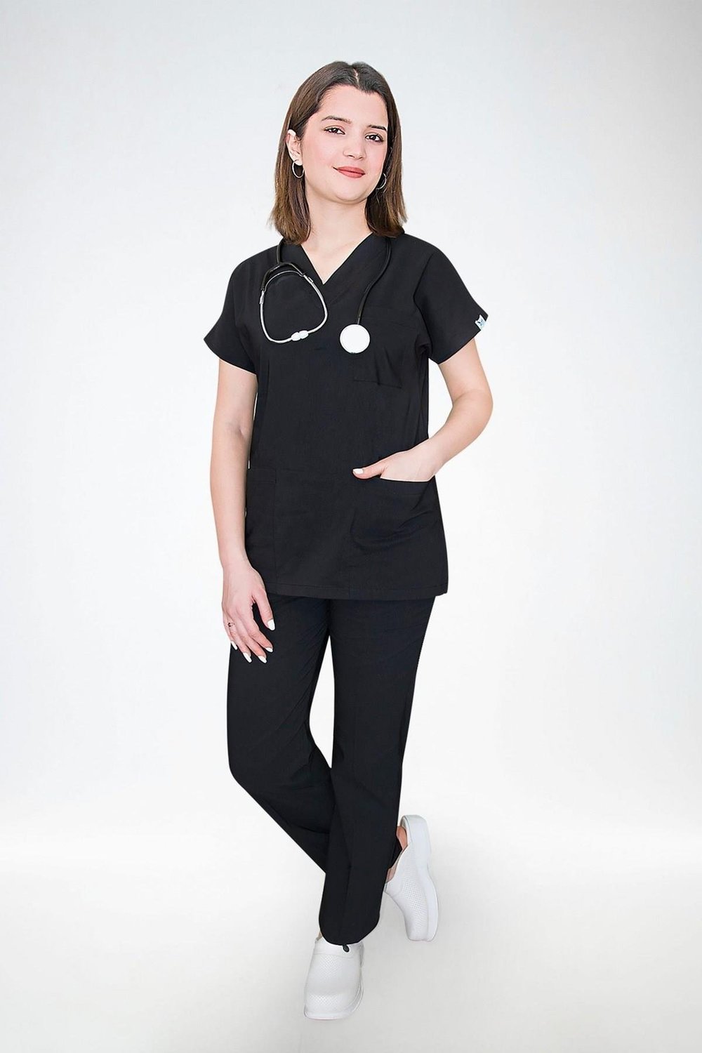 Siyah Soft Likra Doktor Hemşire Hastane Cerrahi Üniforma Takım-Nur Medikal Giyim