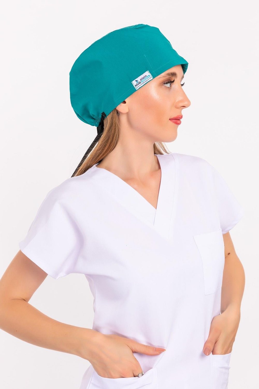 Unisex Ameliyat Yeşili Desenli Cerrahi Bone Doktor Saç Bonesi-Nur Medikal Giyim