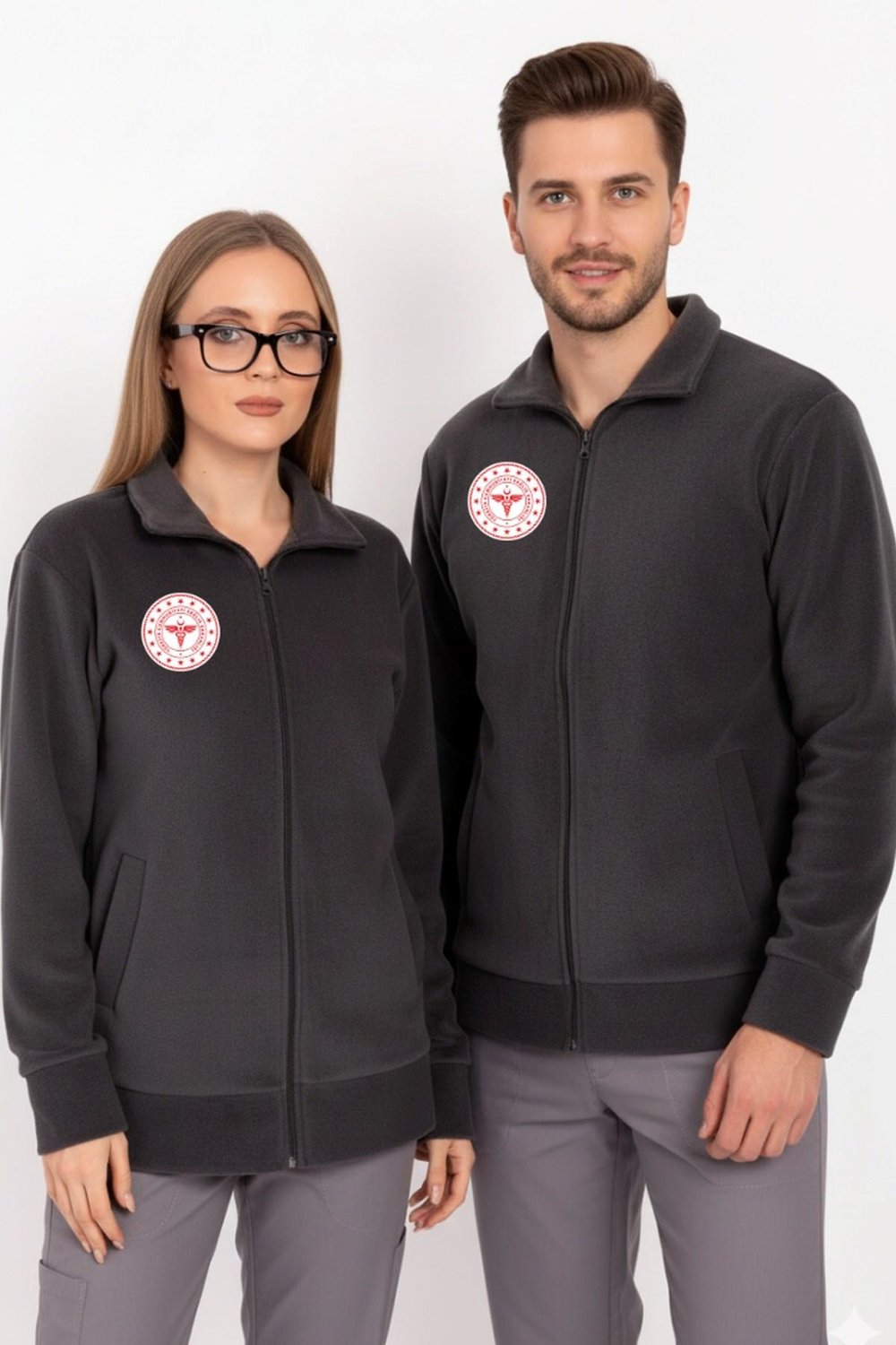 Unisex Antrasit Renk Sağlık Bakanlığı Logolu Fermuarlı Polar-Nur Medikal Giyim