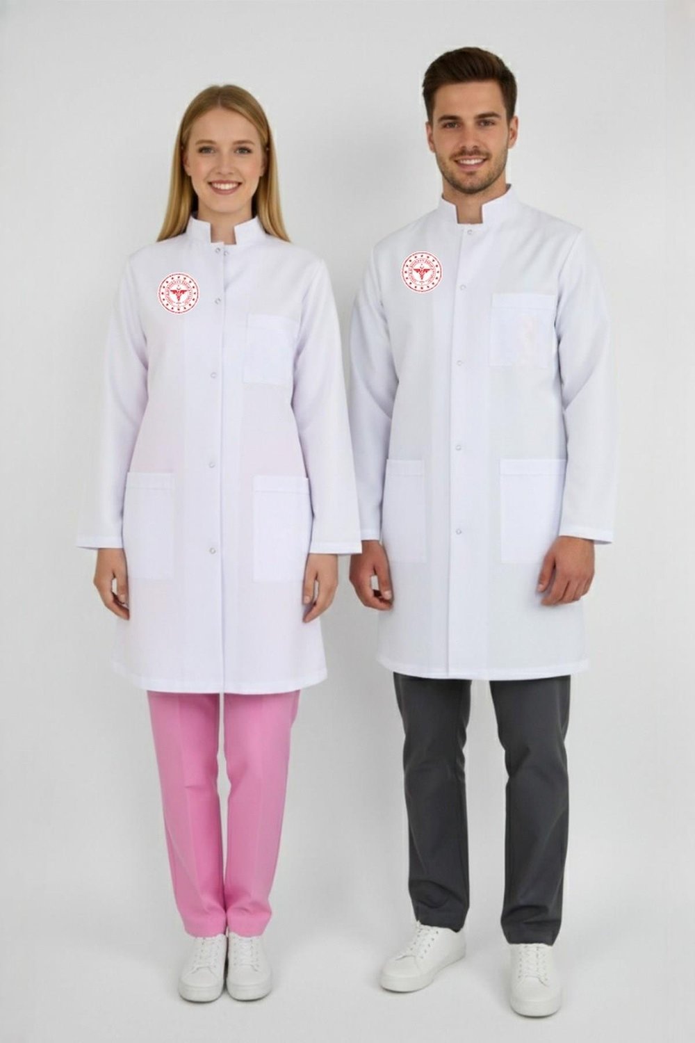 Unisex Beyaz Doktor Hekim Hakim Yaka Vizit Önlük (Sağlık Bakanlığı Yeni Kıyafet Yönetmeliğine Uygun)-Nur Medikal Giyim