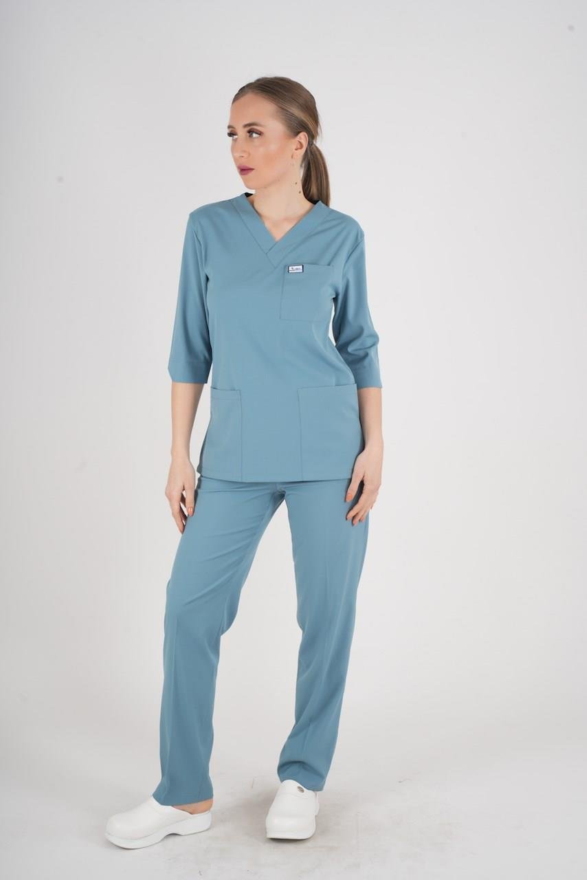 Unisex Cool Petrol Mavi Violet Model Scrubs Takım Doktor Hemşire Üniforması-Nur Medikal Giyim