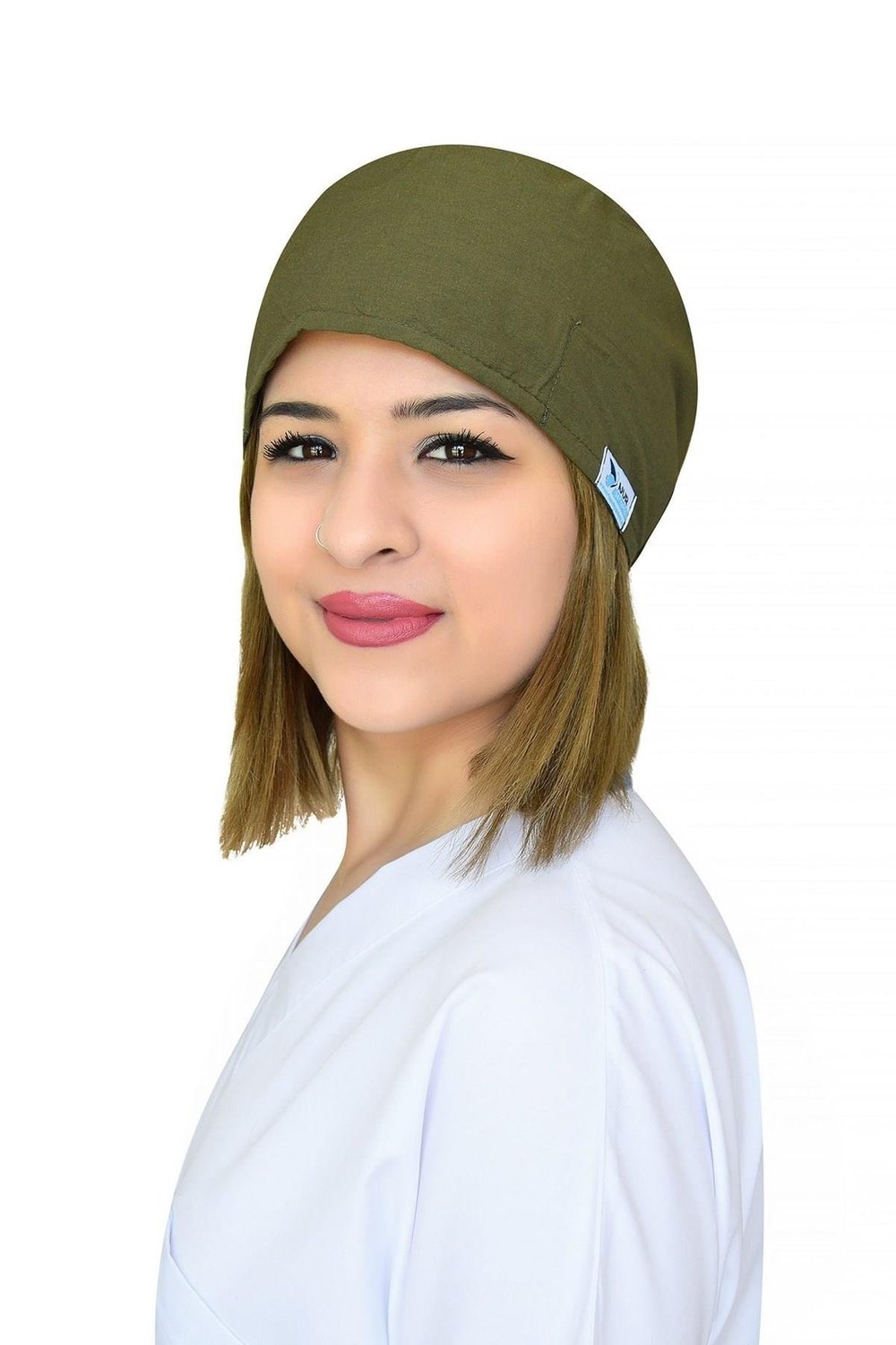 Unisex Düz Haki Yeşil Renk Cerrahi Bone Doktor Hemşire Saç Bonesi-Nur Medikal Giyim