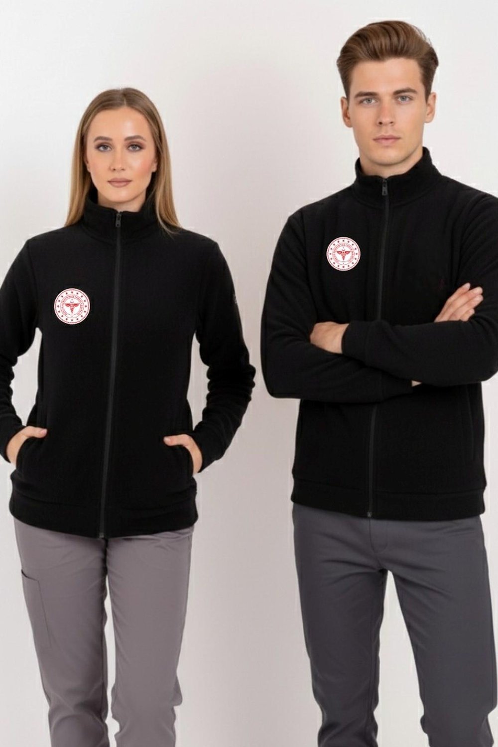 Unisex Siyah Renk Sağlık Bakanlığı Logolu Fermuarlı Polar-Nur Medikal Giyim