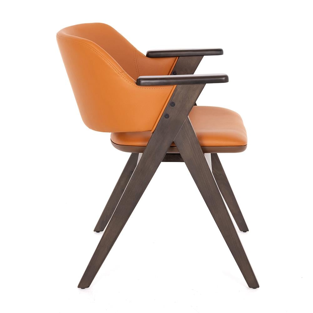  Lima Kollu Ahşap Sandalye Turuncu Deri