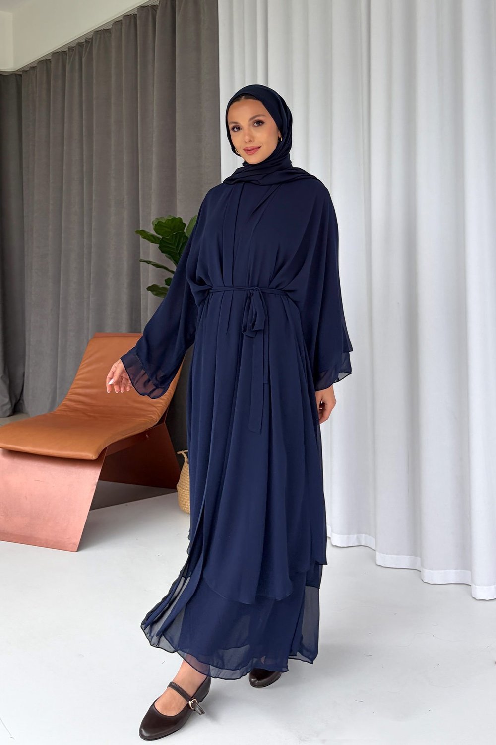 Şal İçlik Abaya 3lü Takım - Lacivert