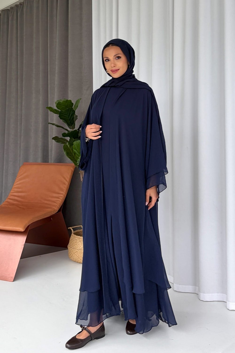 Şal İçlik Abaya 3lü Takım - Lacivert
