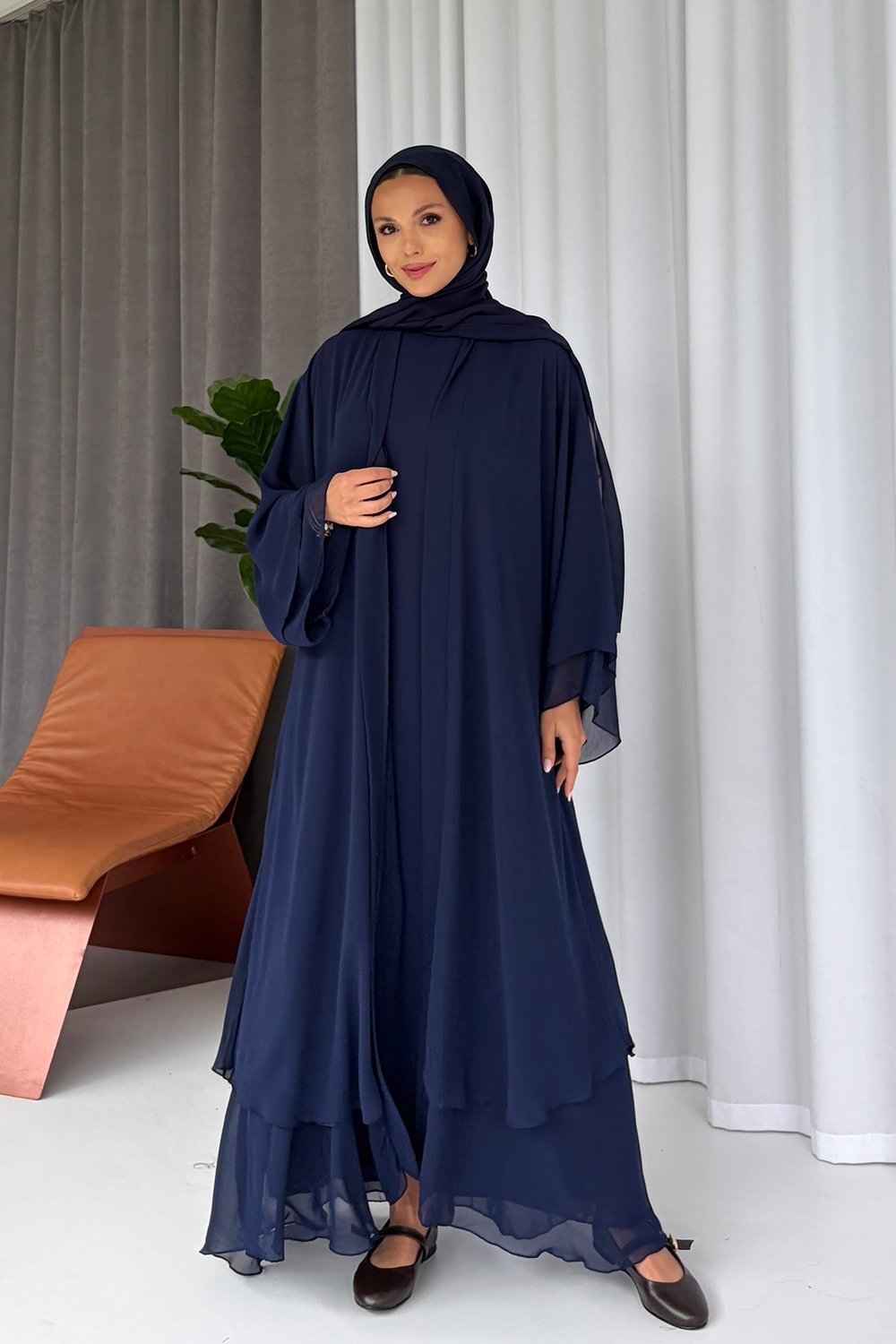 Şal İçlik Abaya 3lü Takım - Lacivert