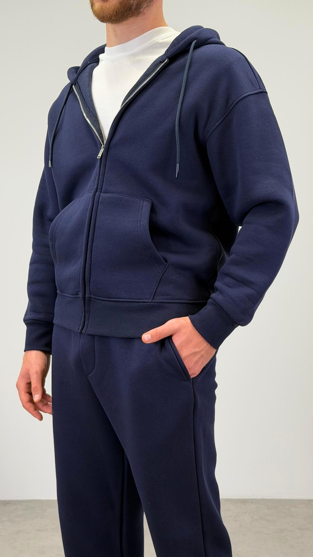 FERMUARLI BASIC KAPŞONLU SWEATSHIRT LACİVERT