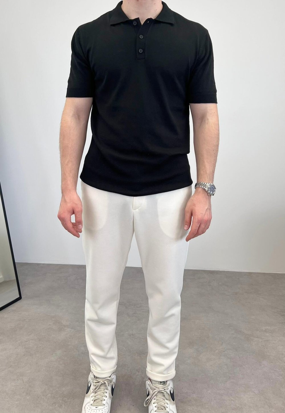 ÖRME POLO YAKA DÜĞMELİ T-SHIRT SİYAH